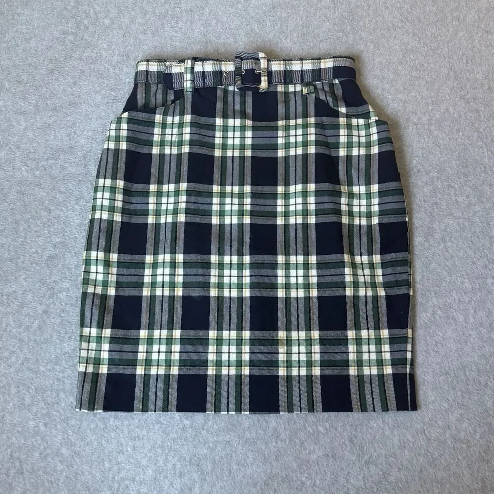 VTG The Limited Pencil Midi Skirt Blue Plaid Small High Waist Made In Italy